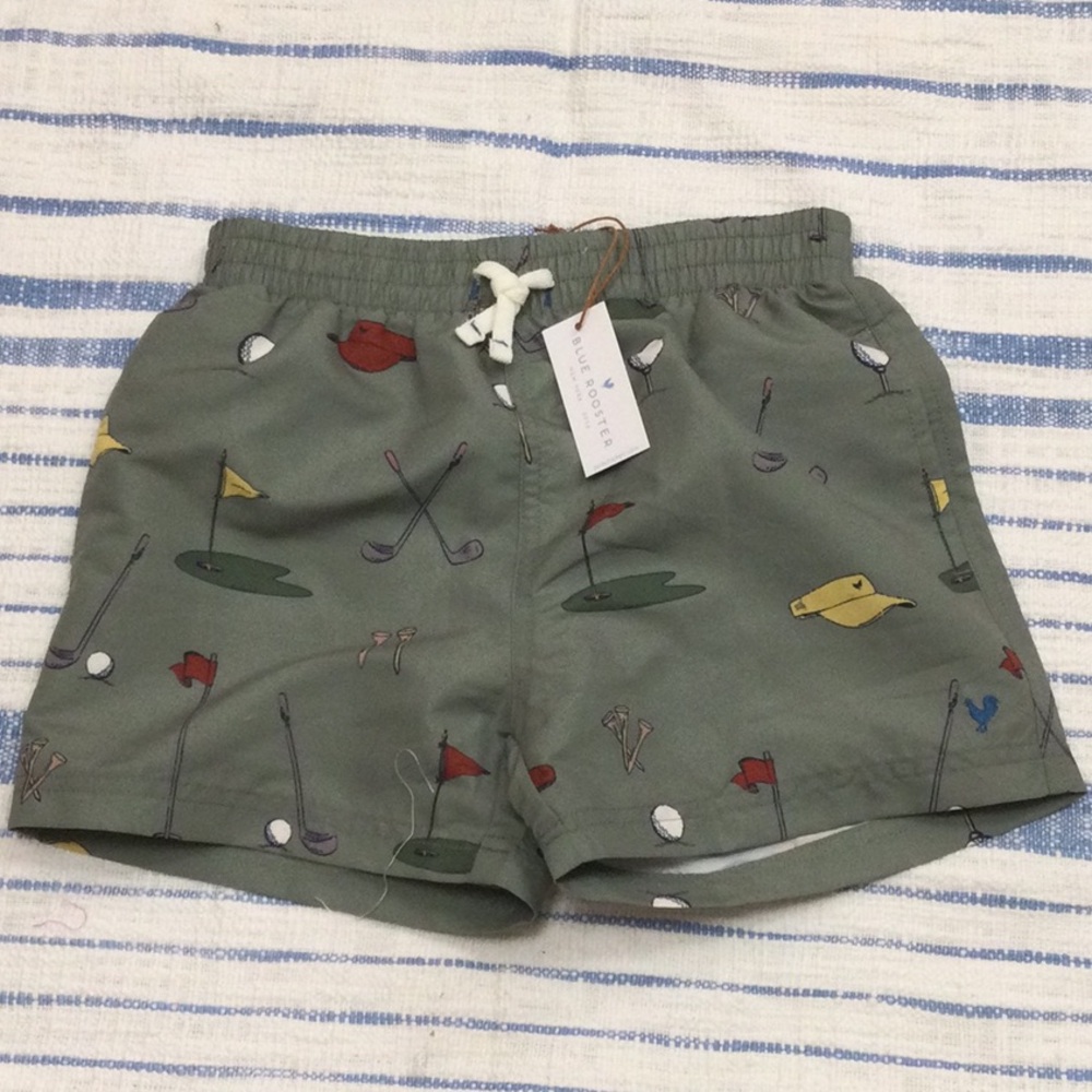 NWT PINK CHICKEN boys green golf swim trunk